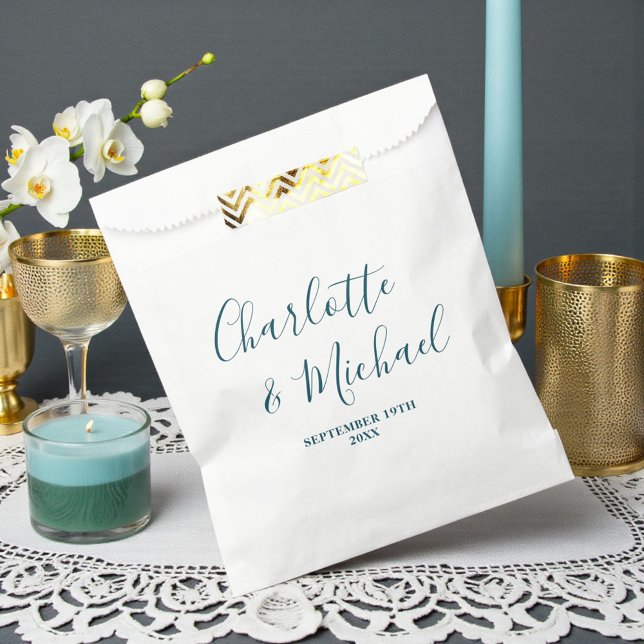 Bolsa De Papel Elegant White & Teal Script Minimalist Wedding (Subido por el creador)