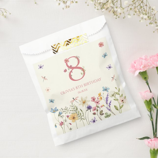 Bolsa De Papel Elegant Wildflower Butterfly 8th Birthday Party (Sellado)