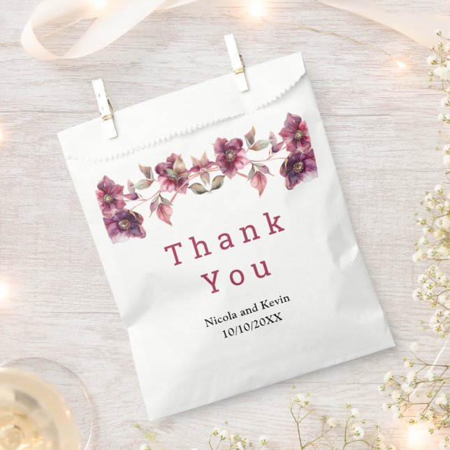 Bolsa De Papel Elegant Winter Hellebore Floral Burgundy Wedding (Cortado)