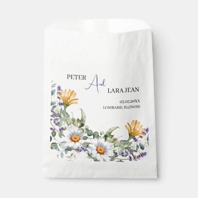 Bolsa De Papel Elegant Yellow Purple Wildflower Wedding (Anverso)