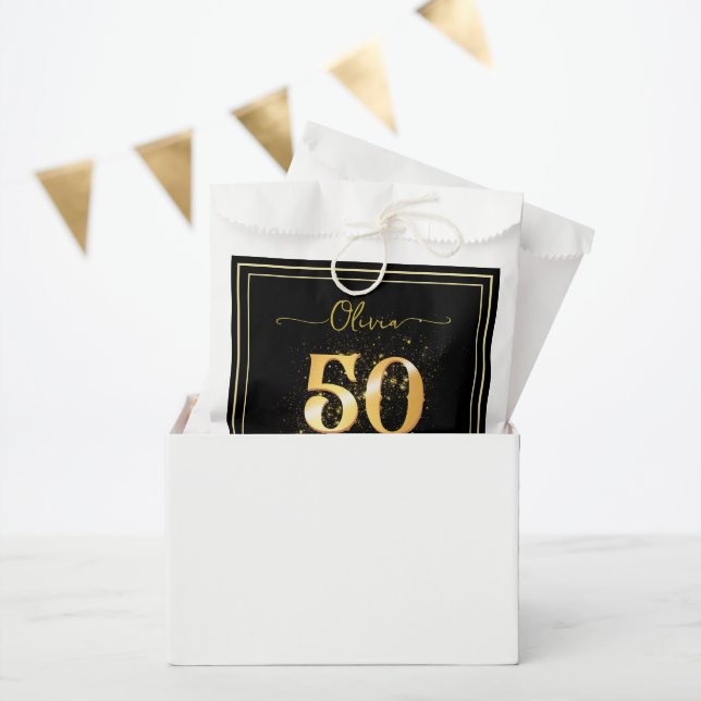 Bolsa De Papel Elegante 50 y fabuloso dorado negro (Fiesta)