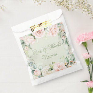 Bolsa De Papel Elegante acuarela Floral rosa Sage Green Script