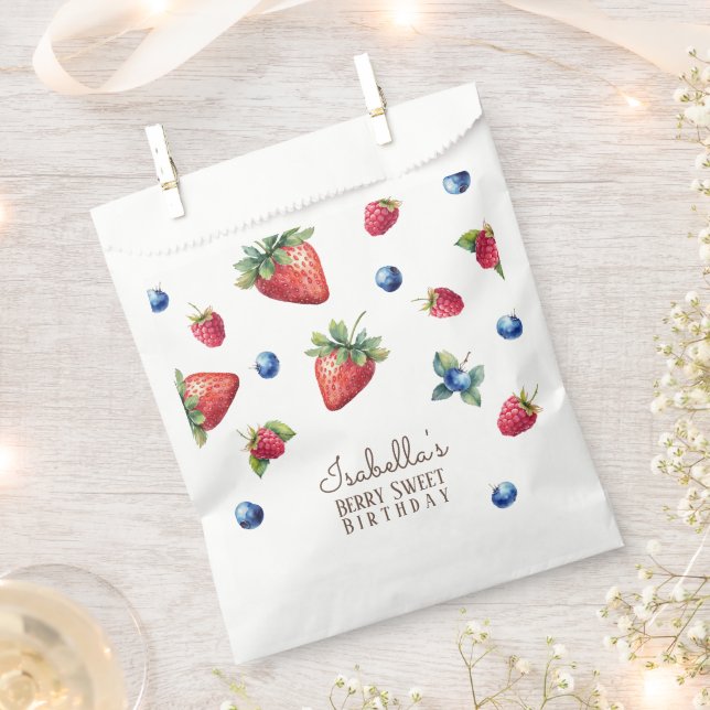 Bolsa De Papel Elegante acuarela Niña Berry Primer cumpleaños (Cortado)