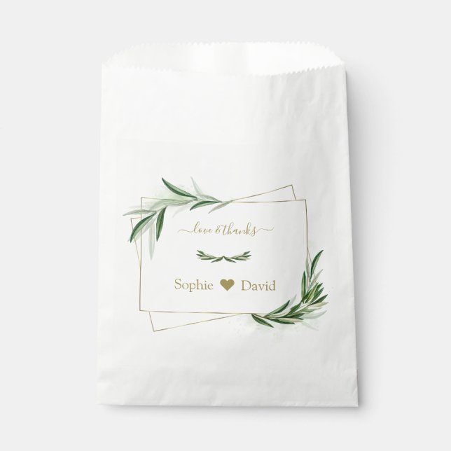 Bolsa De Papel Elegante acuarela Olive Greenery Gold Boda (Anverso)
