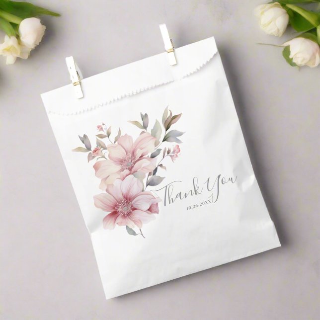 Bolsa De Papel Elegante acuarela suave floral rosa suave gracias (Subido por el creador)