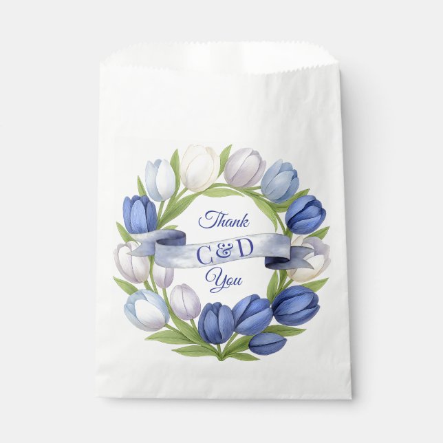 Bolsa De Papel Elegante acuarela Tulip Wreath Boda Marfil Azul (Anverso)