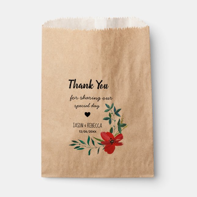 Bolsa De Papel Elegante Agradecimiento de Boda Floral Moderno (Anverso)