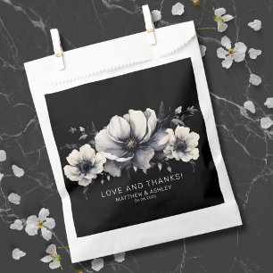 Bolsa De Papel Elegante Agradecimiento de Boda Floral Negro