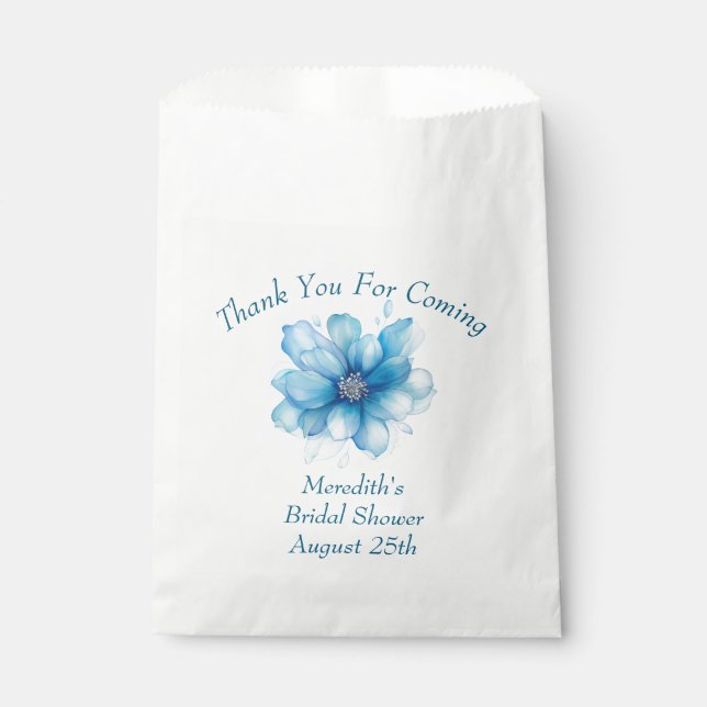 Bolsa De Papel Elegante Agradecimiento de Llamarada Floral Azul p (Anverso)