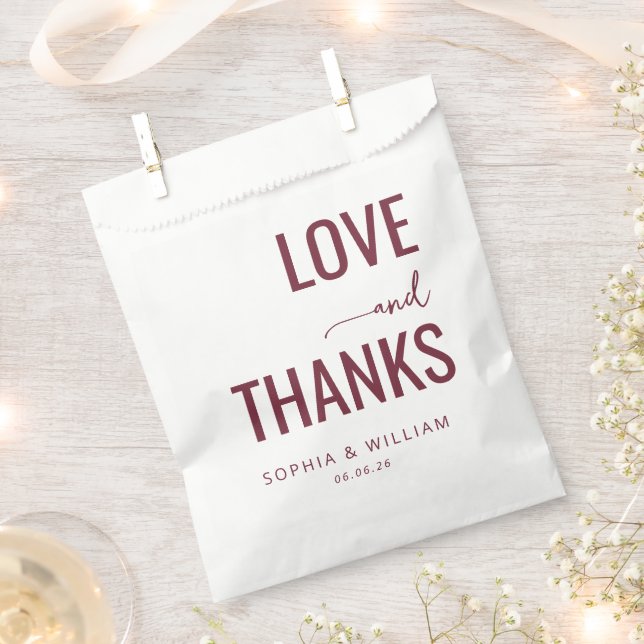 Bolsa De Papel Elegante Amor Granate Gracias (Cortado)