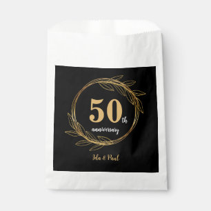 Bolsa De Papel Elegante Aniversario de la Hoja de Oro Negro 50° B