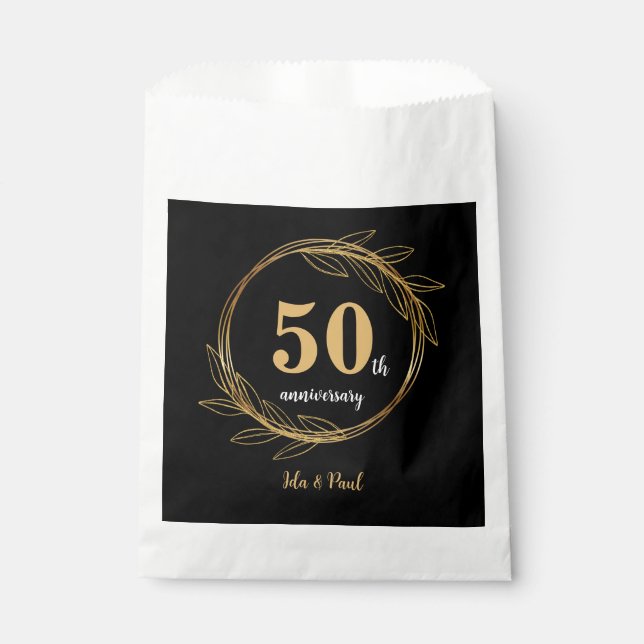 Bolsa De Papel Elegante Aniversario de la Hoja de Oro Negro 50° B (Anverso)