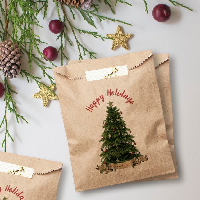 Bolsa De Papel Elegante Árbol de Navidad Feliz Festividad (Happy Holidays! An elegant decorated Christmas tree on these kraft favor bags just for you)