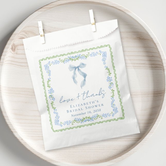 Bolsa De Papel Elegante Arco Azul Bridal Shower Gracias (Elegant Blue Bow Bridal Shower Thank You Favor Bag)