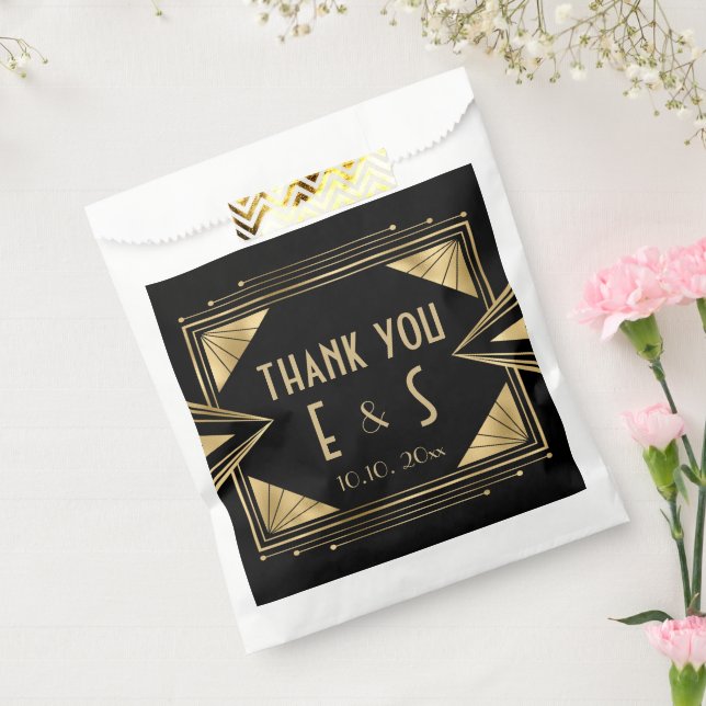 Bolsa De Papel Elegante arte deco negro y boda de oro hershey® (Sellado)