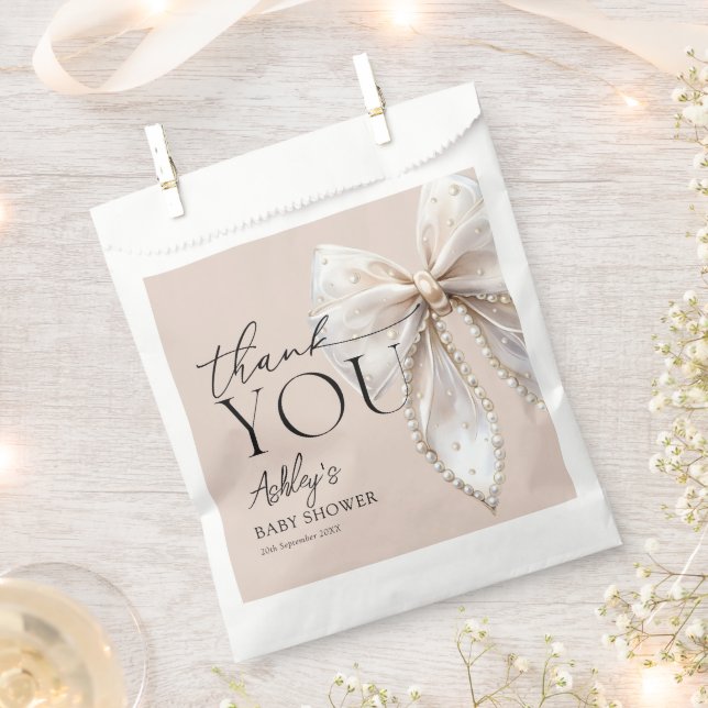 Bolsa De Papel Elegante Baby Shower Bow Blanco Gracias (Cortado)