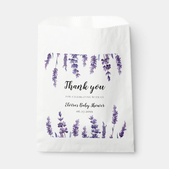 Bolsa De Papel Elegante Baby Shower de lavanda floral (Anverso)