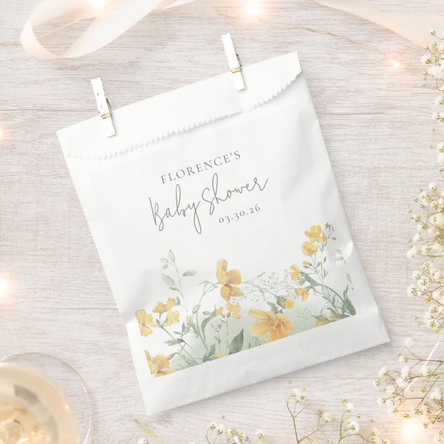 Bolsa De Papel Elegante Baby Shower Floral Amarillo (Cortado)