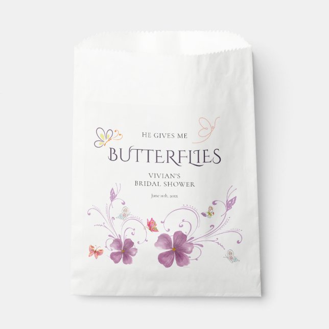 Bolsa De Papel Elegante Baho Me Da Butterflies Ducha De Novias (Anverso)