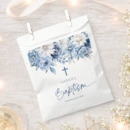 Bolsa De Papel Elegante Bautismo Floral Azul Dusty