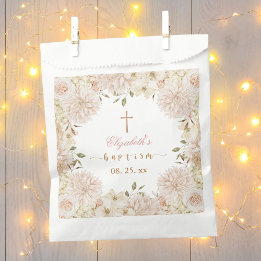 Bolsa De Papel Elegante bautismo floral de boho rosado