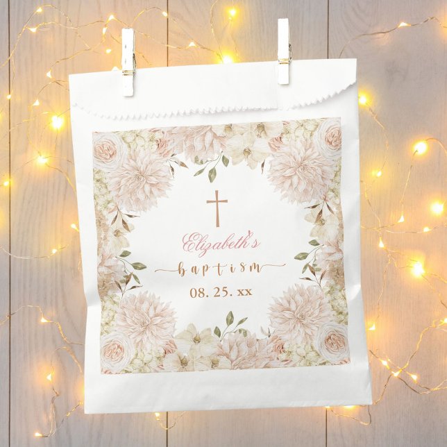 Bolsa De Papel Elegante bautismo floral de boho rosado (Subido por el creador)