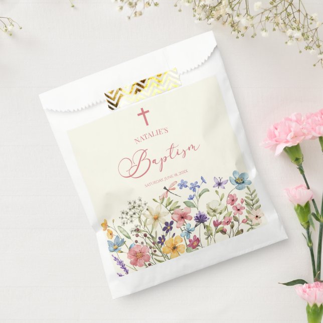 Bolsa De Papel Elegante bautismo floral de flores silvestres (Sellado)