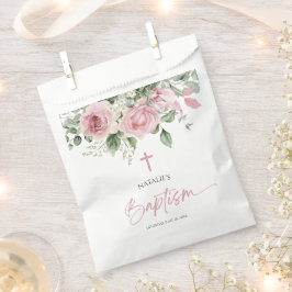 Bolsa De Papel Elegante bautismo floral rosa rosa