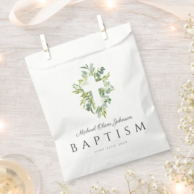 Bolsa De Papel Elegante bautismo religioso cruzado botánico (Cortado)