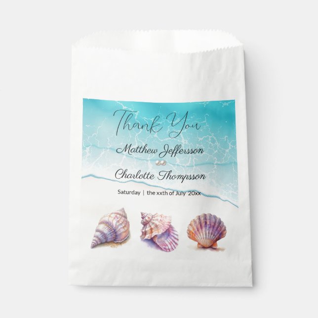 Bolsa De Papel Elegante Beach Wedding Seashells Perlas Náuticas (Anverso)