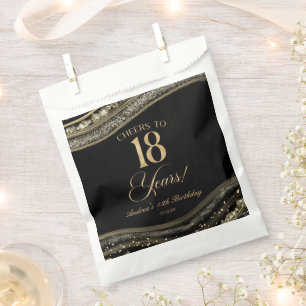 Bolsa De Papel Elegante Black Gold Agate 18th Birthday Party