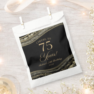 Bolsa De Papel Elegante Black Gold Agate 75th Birthday Party