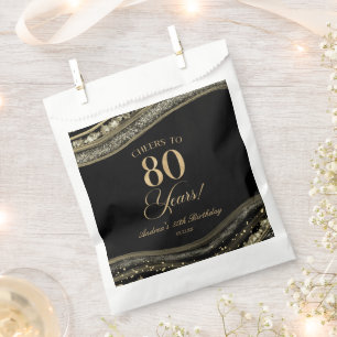 Bolsa De Papel Elegante Black Gold Agate 80th Birthday Party