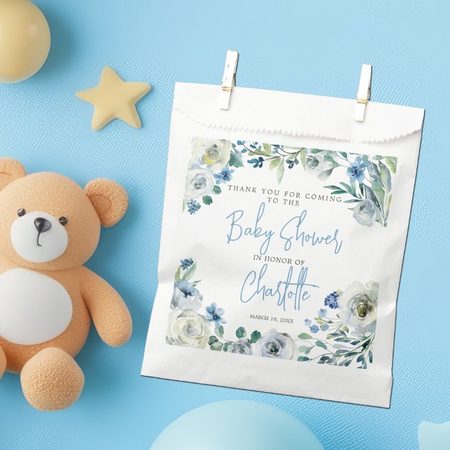 Bolsa De Papel Elegante Blue Floral Spring Boy Baby Shower (Subido por el creador)