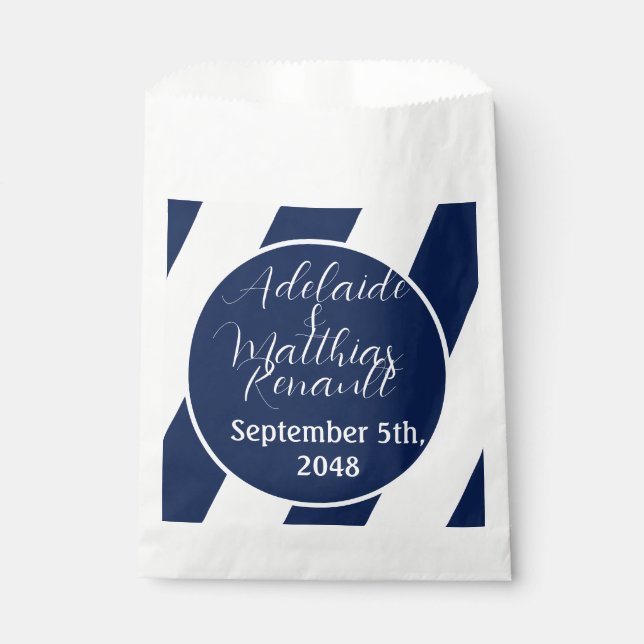 Bolsa De Papel Elegante Boda a rayas náuticas - Azul marino, blan (Anverso)