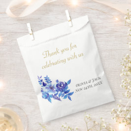 Bolsa De Papel Elegante Boda de acuarela azul de flores silvestre