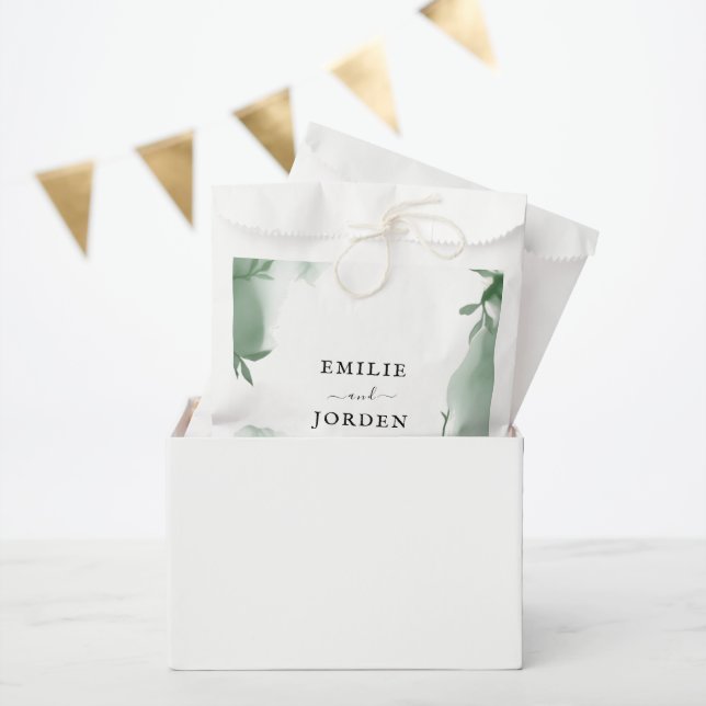 Bolsa De Papel Elegante Boda de Acuarela con Verde de Eucalipto (Fiesta)