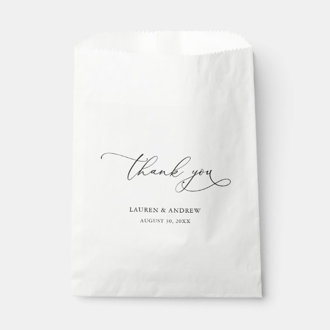 Bolsa De Papel Elegante Boda de caligrafía blanca y negra (Anverso)