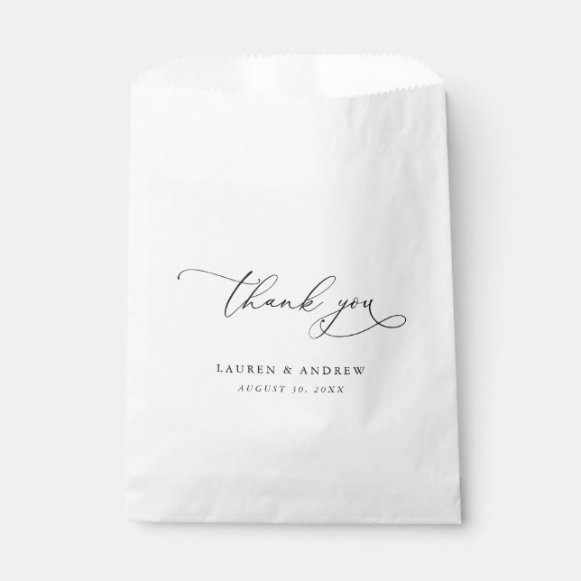 Bolsa De Papel Elegante Boda de caligrafía blanca y negra (Anverso)