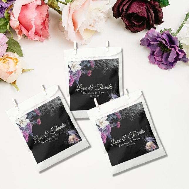 Bolsa De Papel Elegante Boda de cráneo floral gótico morado negro (Subido por el creador)