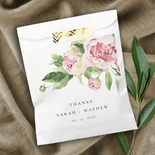 Bolsa De Papel Elegante Boda de Floral Peónica Verde Rosa