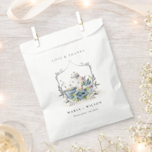 Bolsa De Papel Elegante Boda de la Copa Cute Aqua Blue