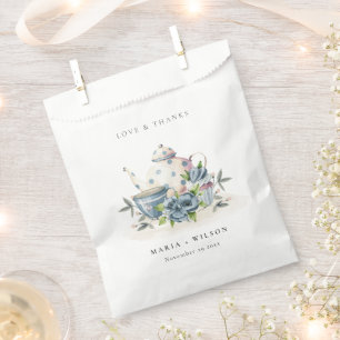 Bolsa De Papel Elegante Boda de la Copa Cute Aqua Blue Floral Tea