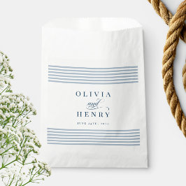 Bolsa De Papel Elegante Boda de la franja azul costera costera