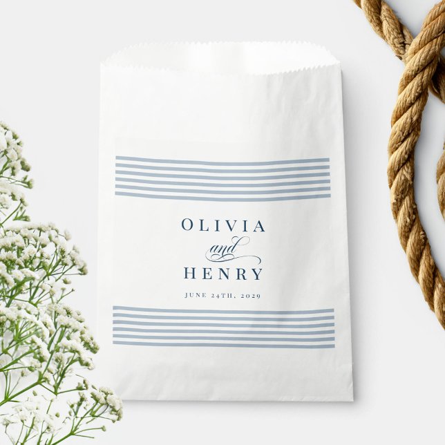 Bolsa De Papel Elegante Boda de la franja azul costera costera (Subido por el creador)
