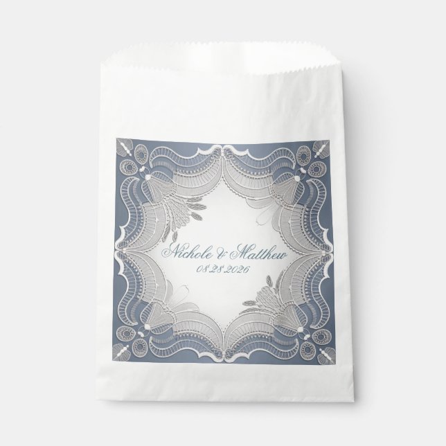 Bolsa De Papel Elegante Boda De Lace En Gradiente Azul (Anverso)