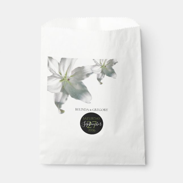 Bolsa De Papel Elegante Boda de Lilies Blancos (Anverso)