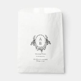 Bolsa De Papel Elegante Boda de Monograma Floral Blanco y Negro