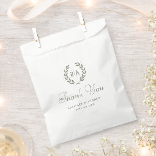 Bolsa De Papel Elegante Boda de Monograma Sage Green Gracias