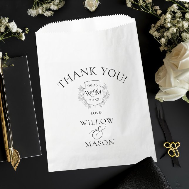 Bolsa De Papel Elegante Boda de Monograma Vintage (Elegant Vintage Monogram Wedding Thank You Favor Bag)